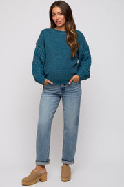 Teal Braided Sleeve Maternity Sweater