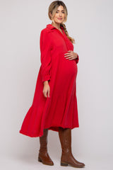 Red Fringe Maternity Midi Dress