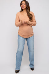 Peach Fuzzy Soft Knit Maternity Sweater