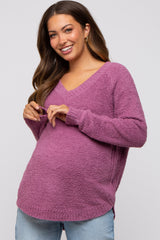 Magenta Fuzzy Soft Knit Maternity Sweater