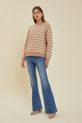 Taupe Striped Open Knit Sweater