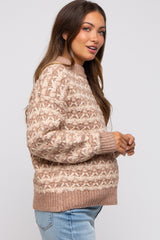 Taupe Striped Open Knit Maternity Sweater