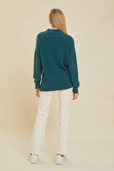 Teal Fuzzy Knit Mock Neck Sweater