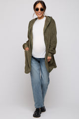 Olive Fuzzy Knit Hooded Maternity Jacket