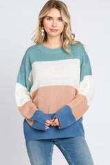 Multi-Color Color Blocked Striped Maternity Sweater