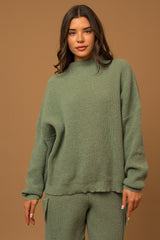 Olive Mock Neck Lightweight Sweater