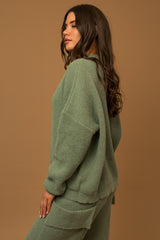 Olive Mock Neck Lightweight Sweater