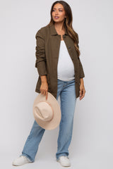 Olive Front Pocket Collared Maternity Jacket