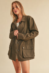 Olive Front Pocket Collared Jacket