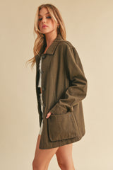 Olive Front Pocket Collared Jacket