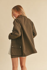 Olive Front Pocket Collared Jacket