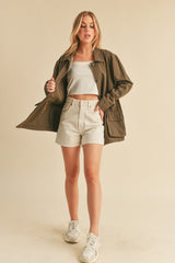 Olive Front Pocket Collared Jacket