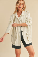 Ivory Front Pocket Collared Jacket