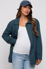 Dark Teal Front Pocket Collared Maternity Jacket