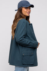 Dark Teal Front Pocket Collared Maternity Jacket