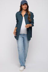 Dark Teal Front Pocket Collared Maternity Jacket