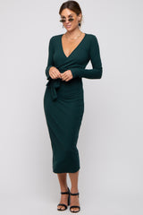 Forest Green Ribbed Long Sleeve Wrap Dress