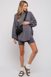 Charcoal Ribbed Maternity Hooded Biker Short Set