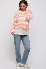 Orange Multi Color Open Knit Maternity Sweater