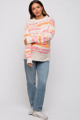 Orange Multi Color Open Knit Maternity Sweater