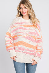 Orange Multi Color Open Knit Sweater