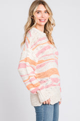 Orange Multi Color Open Knit Sweater