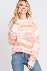 Orange Multi Color Open Knit Sweater