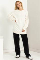 Cream Oversized Brushed Knit Long Sleeve Top