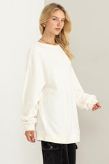 Cream Oversized Brushed Knit Long Sleeve Top