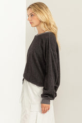 Charcoal Oversized Brushed Knit Long Sleeve Top