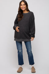 Charcoal Oversized Brushed Knit Long Sleeve Maternity Top