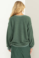 Green Oversized Brushed Knit Long Sleeve Top