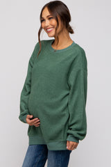 Green Oversized Brushed Knit Long Sleeve Maternity Top