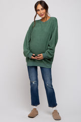 Green Oversized Brushed Knit Long Sleeve Maternity Top