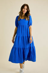 Blue Square Neck Puffy Maxi Dress