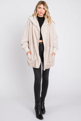 Cream Fuzzy Hooded Long Sleeve Jacket