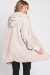 Cream Fuzzy Hooded Long Sleeve Jacket