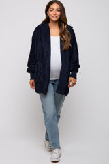 Navy Fuzzy Hooded Long Sleeve Maternity Jacket