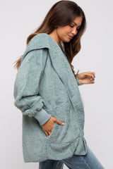 Mint Green Fuzzy Hooded Long Sleeve Maternity Jacket