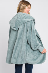 Mint Green Fuzzy Hooded Long Sleeve Jacket