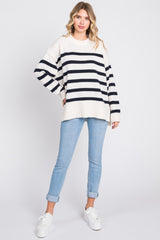 Cream Striped Oversized Sweater