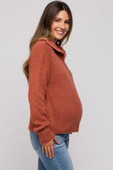 Rust Knit Zipper Maternity Pullover Sweater