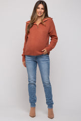 Rust Knit Zipper Maternity Pullover Sweater