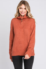 Rust Knit Zipper Maternity Pullover Sweater