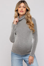 Black Ribbed Maternity Turtleneck Top