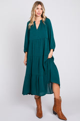 Forest Green Textured Tiered Maternity Midi Dress