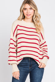 Beige Striped Long Sleeve Knit Sweater