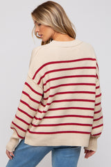 Beige Striped Long Sleeve Knit Maternity Sweater