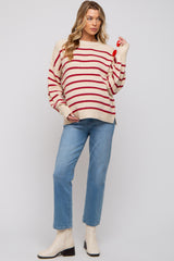 Beige Striped Long Sleeve Knit Maternity Sweater