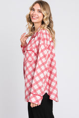 Pink Argyle Button Up Satin Sleep Top